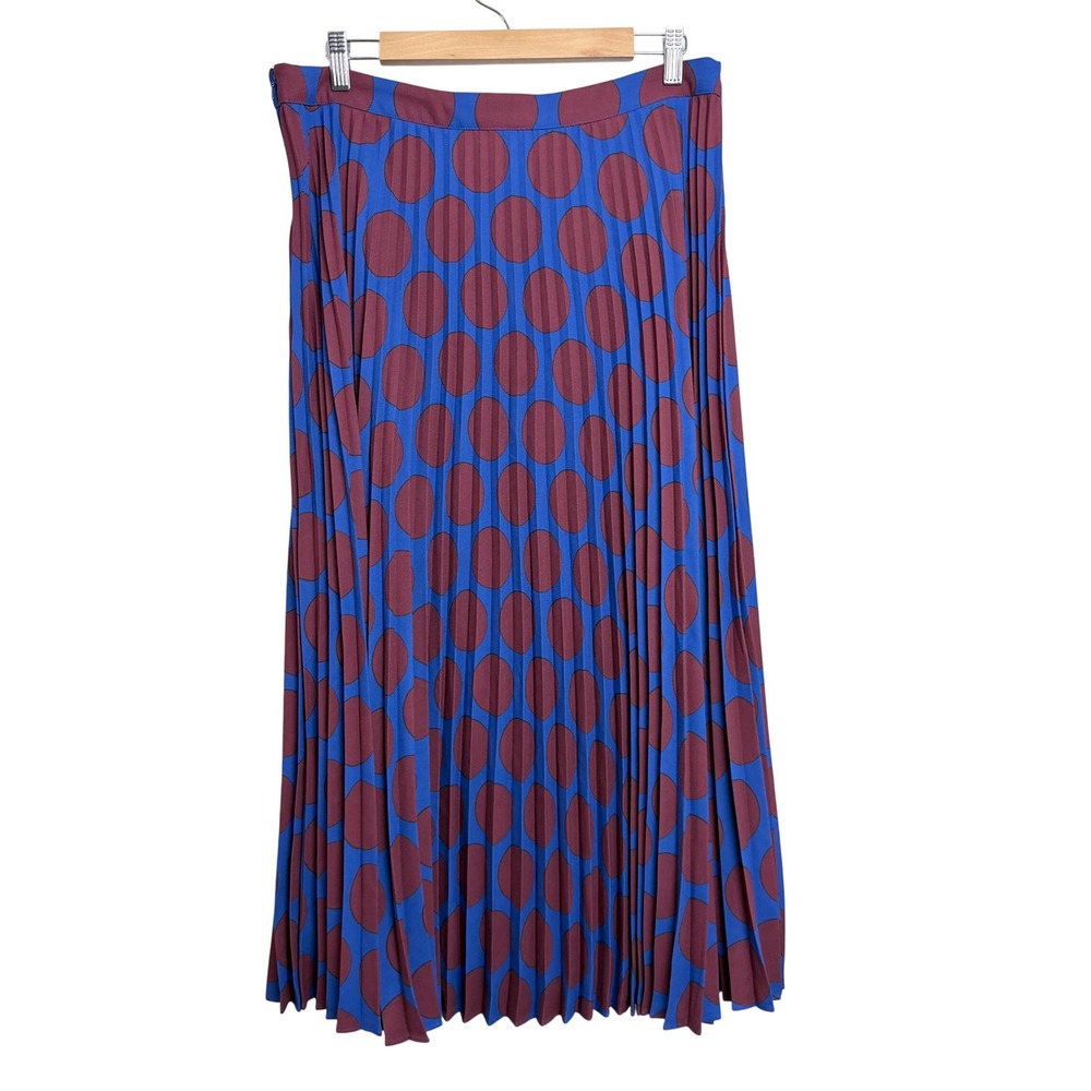 Boden Blue Burgundy Polka Dot Pleated Midi Skirt Womens 12R New - Picture 2 of 6